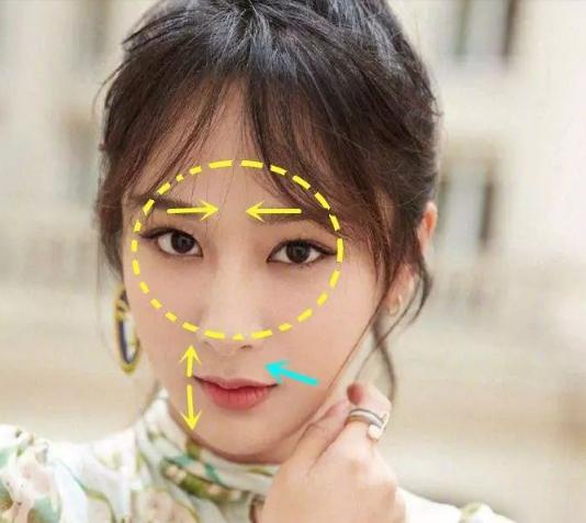 加上人中微微有点长,上半张脸紧凑,下半张脸相对松散,五官排布显得不