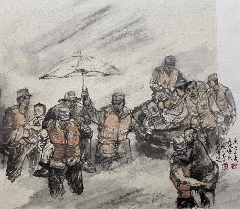 【热点】著名军旅画家陆千波创作抗洪系列组画向军人致敬!