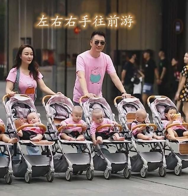 一胎双胞胎女儿,二胎喜获四胞胎男娃,夫妻俩带6个娃逛街成风景