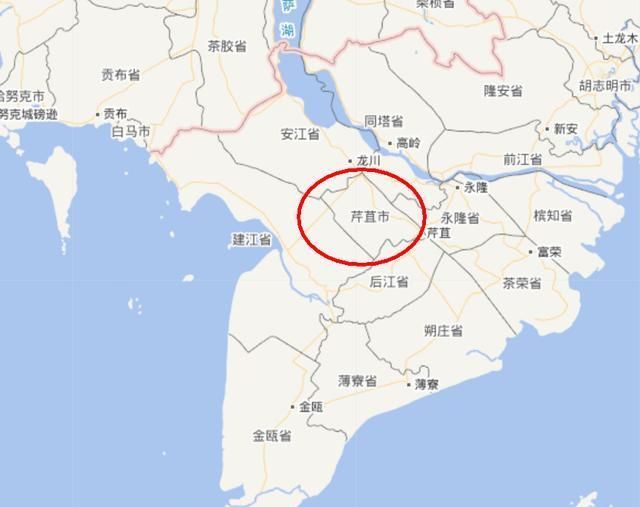 芹苴市在越南西南部地图上面的位置如下所示.