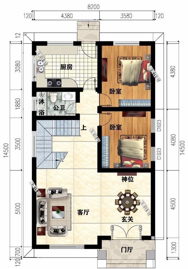 两栋宽8米多的农村别墅,第一栋南北通透,室内带堂屋设计