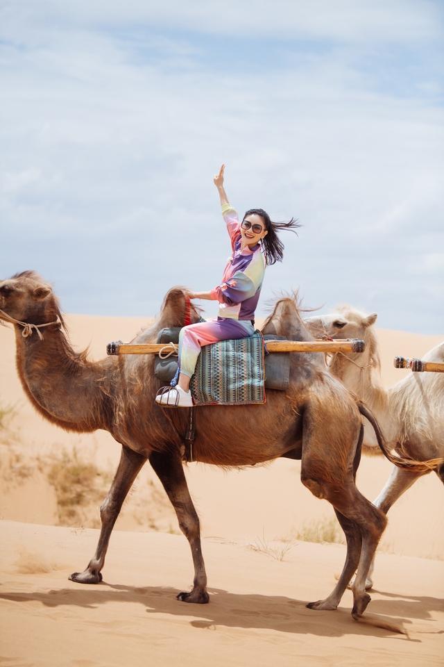 妻子团沙漠上骑骆驼,蔡少芬风姿绰约,吉娜穿碎花裙少女感满满