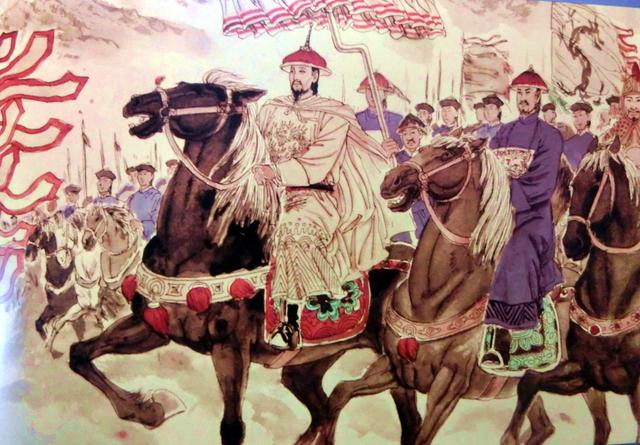 东巡的主要人物是按照严格的等级前行的——"皇帝自己骑马走在前面"