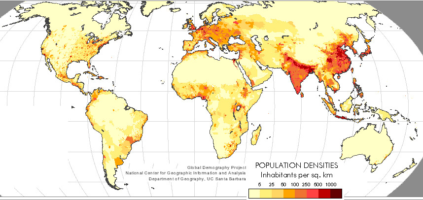 北美洲,南美洲,大洋洲,虽然遍及陆地上绝大部分的地区,但从人口密度上