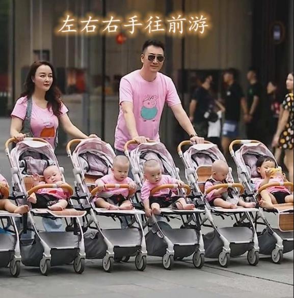 生下双胞胎姐妹后又喜得4胞胎兄弟小两口带娃遛街成风景