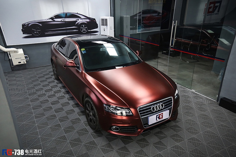 奥迪a4车身改色电光酒红 rg瑞集改色膜广州总店出品