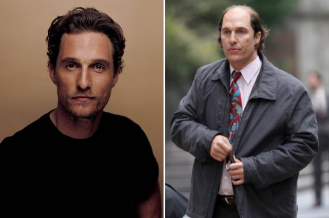 还有"男神"马修·麦康纳,也在拍摄《金矿》是爆肥 秃头,突破相当大.