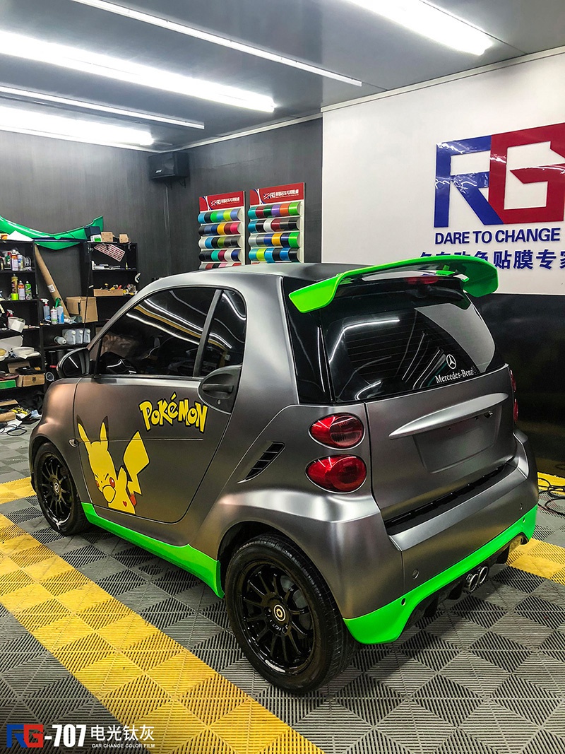 奔驰smart车身改色电光钛灰 rg瑞集改色膜广东汕头加盟店出品