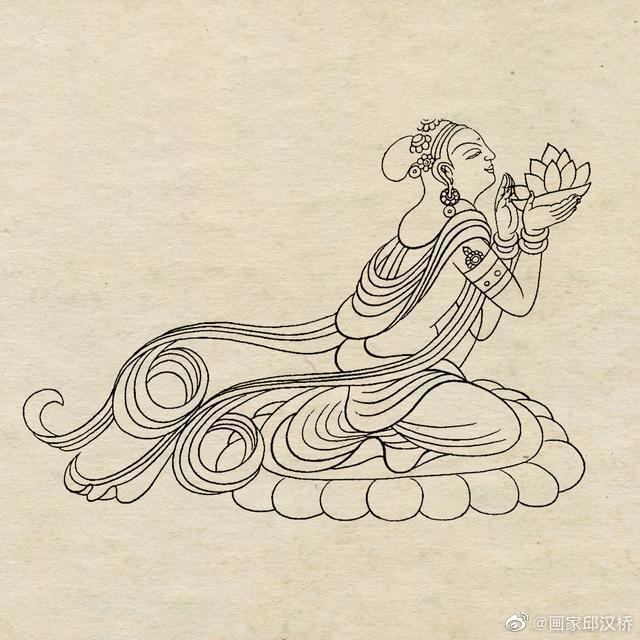 敦煌飞天佛像线稿图