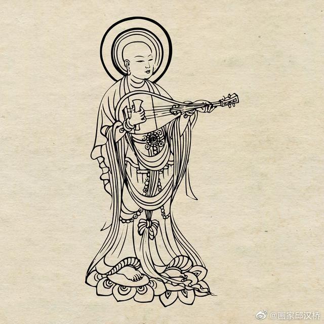 敦煌飞天佛像线稿图