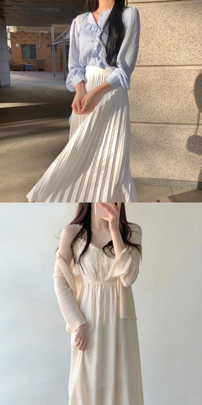 纯色系的仙女风穿搭日常,通勤约会都很有气质的穿搭