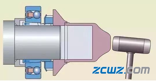 对安装于紧定套配阶梯轴上的小型轴承,可以使用锤子通过一个特制的