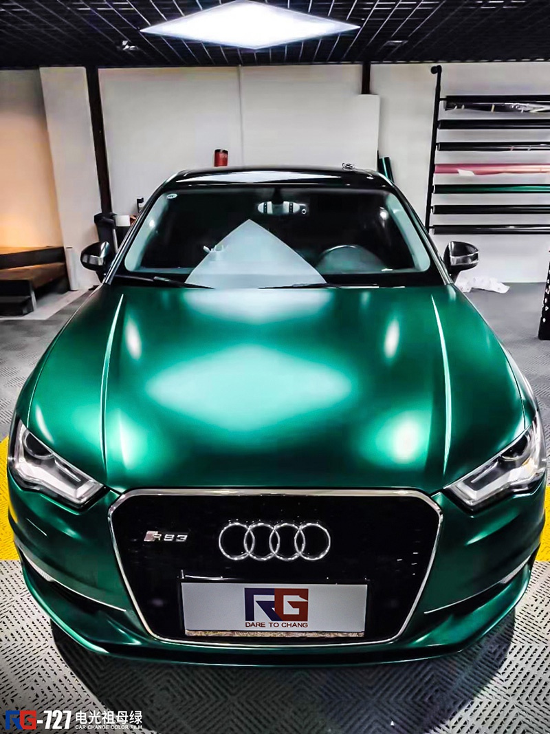 奥迪a3车身改色电光祖母绿 rg瑞集改色膜宁波江北加盟店出品