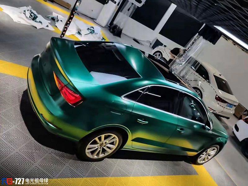 奥迪a3车身改色电光祖母绿 rg瑞集改色膜宁波江北加盟店出品