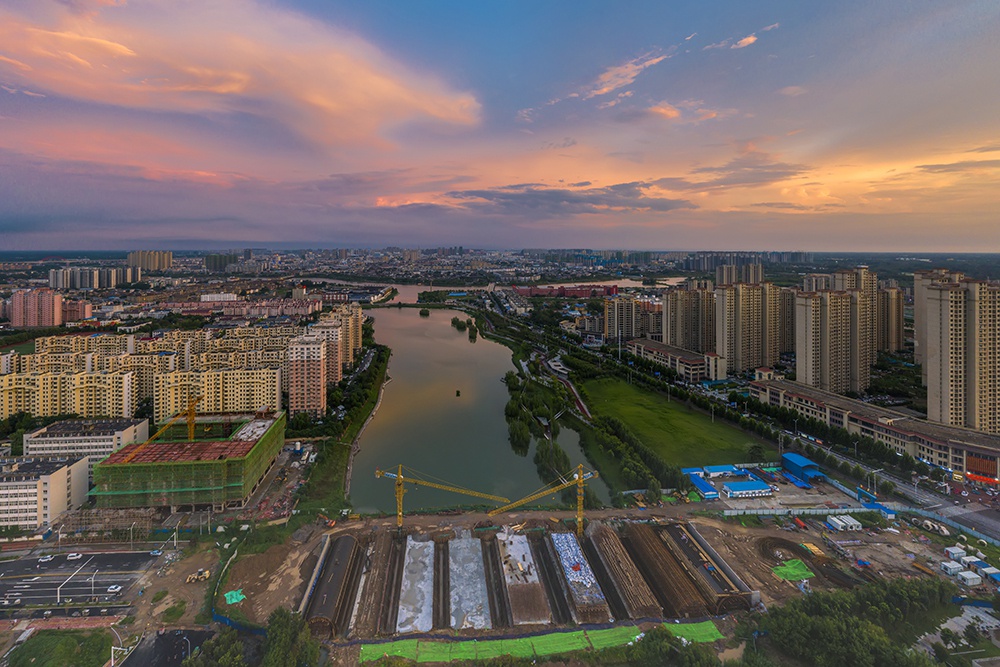 航拍陵西湖美轮美奂桥数比肩涡河一桥开创亳州纪录