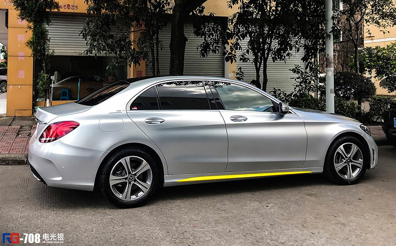 奔驰c260l车身改色电光银 rg瑞集改色膜浙江永康加盟店出品
