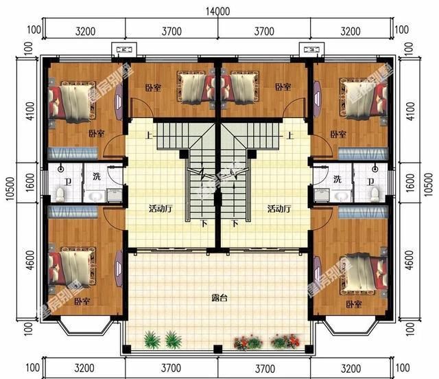 2栋宽14米左右的双拼房都是平屋面设计未用罗马柱也很美观