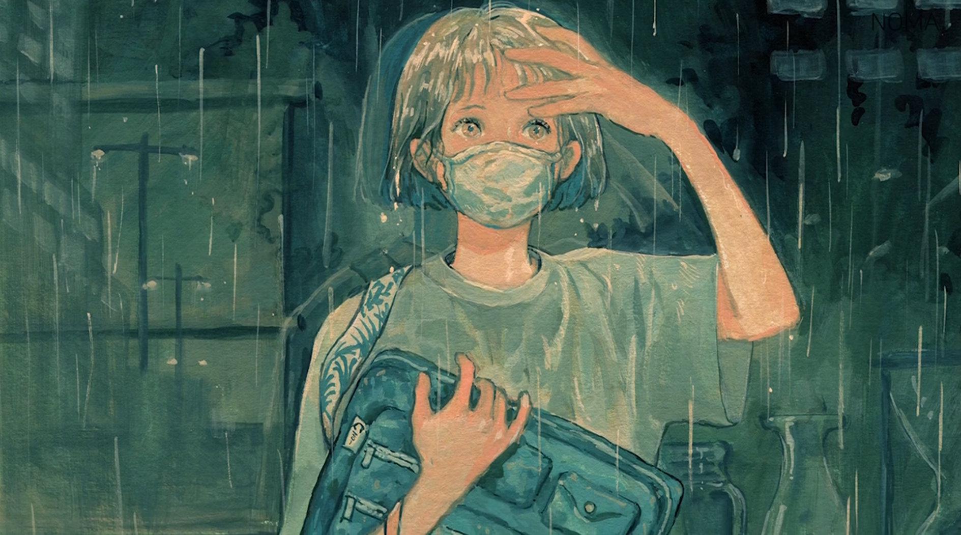 水粉插画- 戴口罩的小女孩 / noma