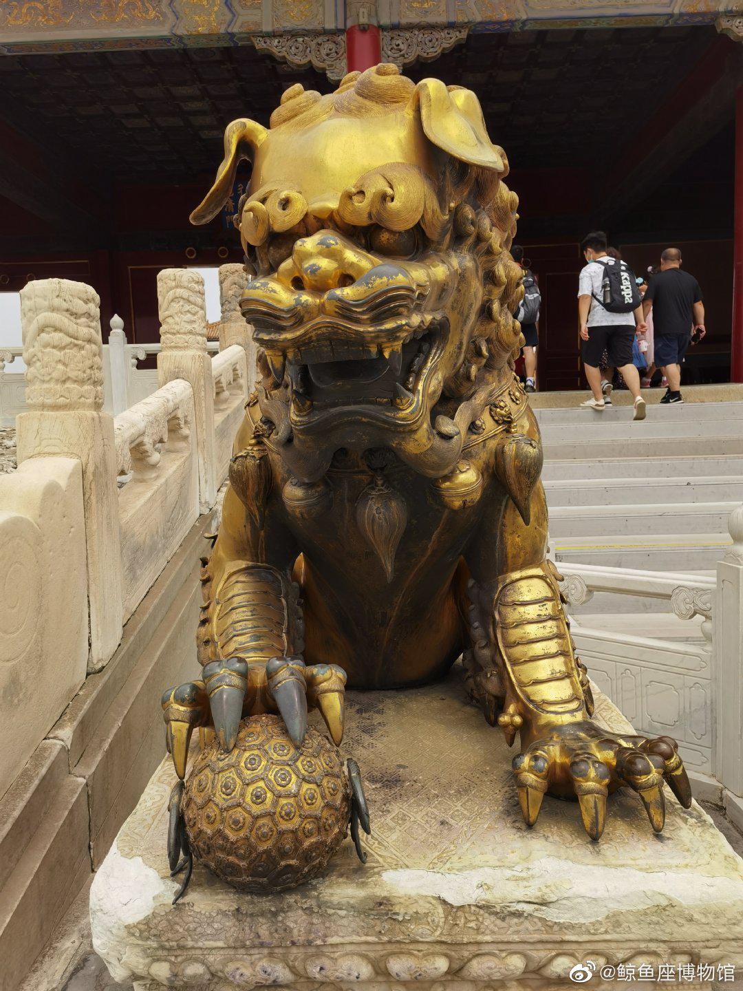 故宫乾清门前有一对鎏金铜狮,它们的眼睛半闭半睁、耷拉耳朵|铜狮|故宫|耳朵_新浪新闻