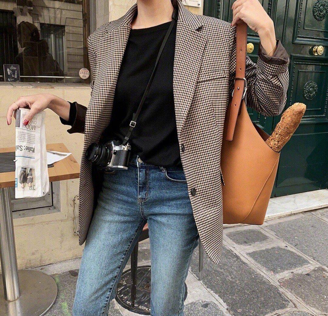 韩国女生带点法式优雅的西装穿搭范本