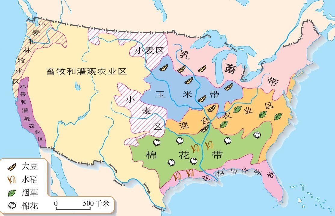 美国农业地区专门化分布美国农业生产的自然条件十分优越,在地形方面