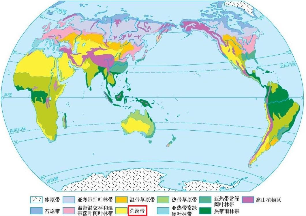 荒漠自然带主要可以分为热带荒漠和温带荒漠两大类,荒漠在世界上分布
