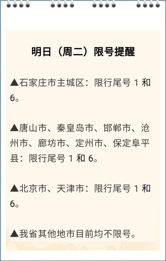 石家庄#今日(周二)限号1和6.
