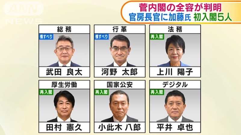 日媒公布菅内阁全体成员名单 多数安倍内阁成员留任 菅义伟 日本 安倍内阁 新浪新闻