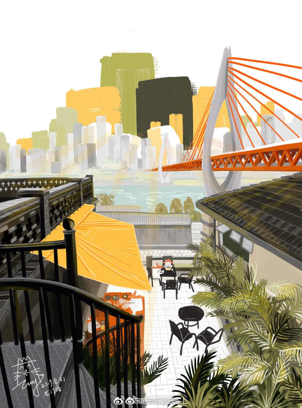 手绘山城重庆有爬不完的梯子