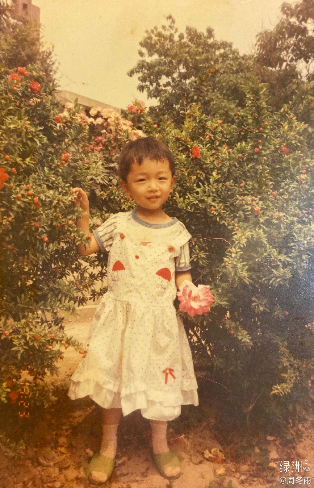 周冬雨小时候的样子跟如今还真的没什么差别,特别是眼睛,小小的眼睛中