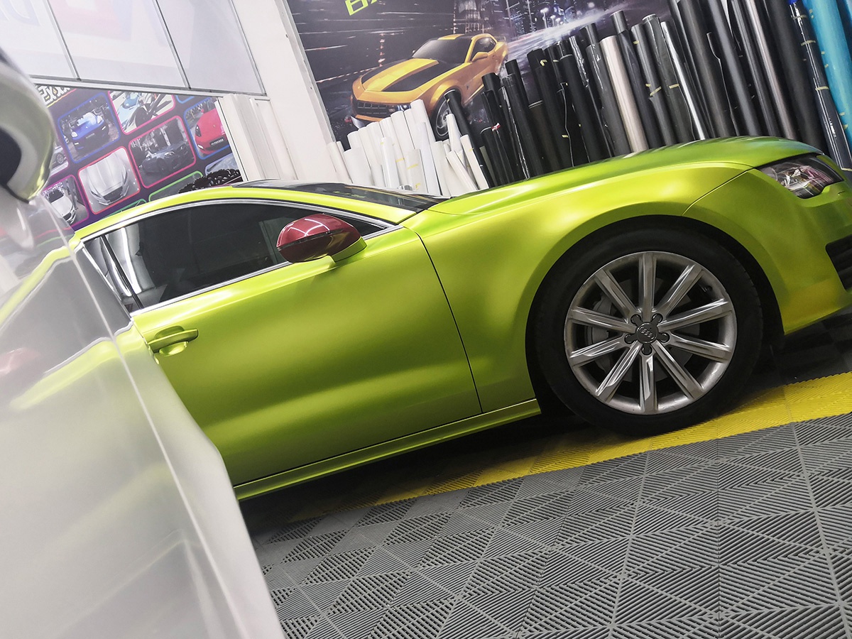 奥迪rs7车身改色电光荧光绿 rg瑞集改色膜福建泉州-新浪汽车