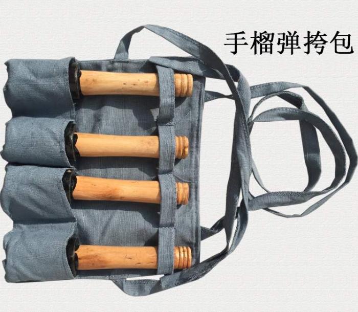 兵工厂自制手榴弹加手榴弹袋,杀伤半径5米左右.