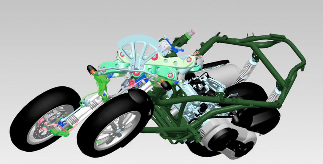 倒三轮前悬架类似于平行四边形结构,其实和从侧面看汽车的双横臂悬架