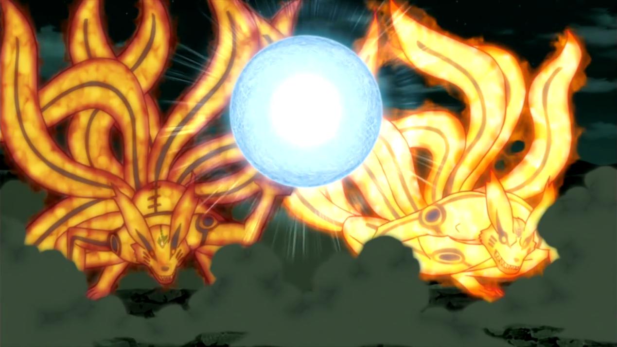 两人一起共同对付十尾,两人一起开启了九尾模式,所谓二九一十八的战斗