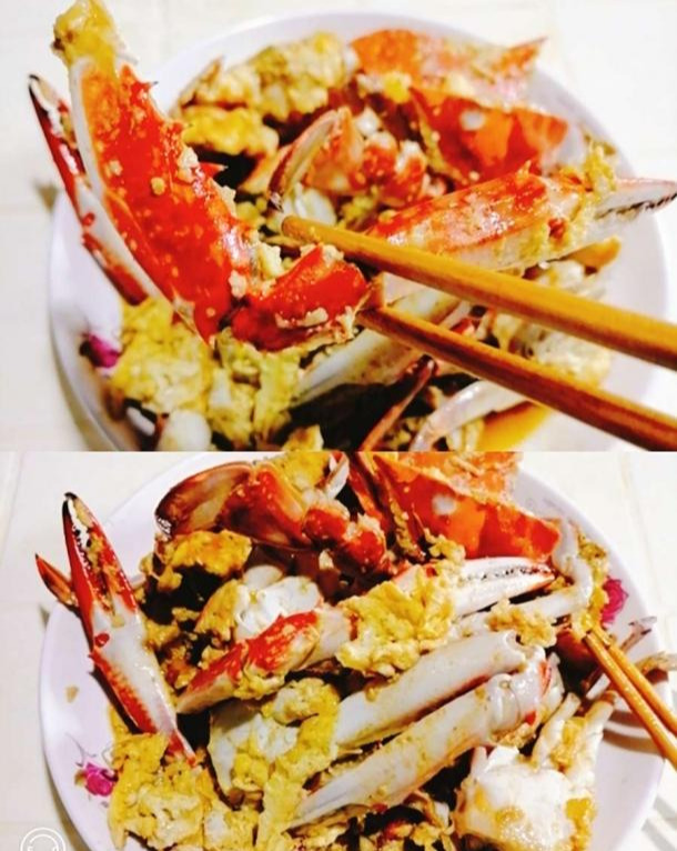 鸡蛋炒梭子蟹,吃了根本停不下来,太美味了