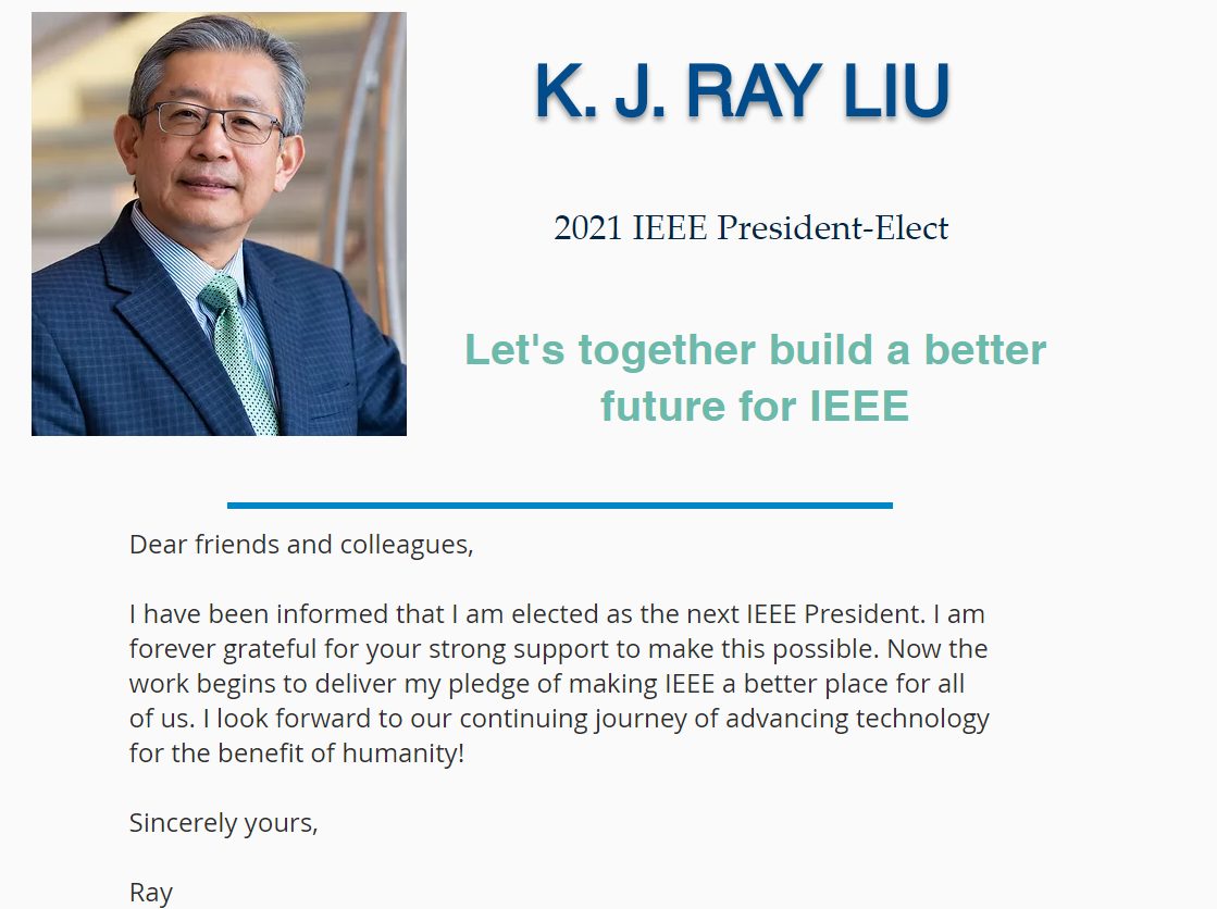 IEEE首位华人主席：马里兰大学无线AI专家刘国瑞当选