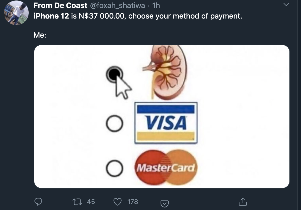 iPhone12的价格是N\$37000，选择你的支付模式