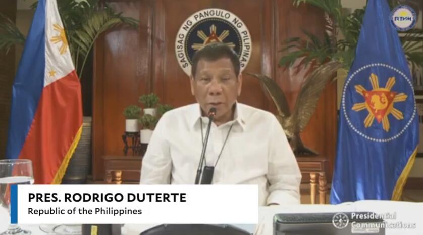 杜特尔特发表电视讲话，视频截图