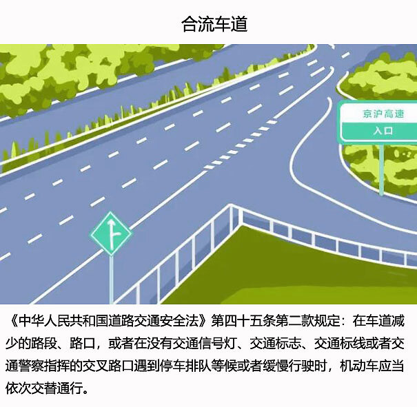 在合流路口出现停车排队等候或缓慢行驶时,应遵循右边