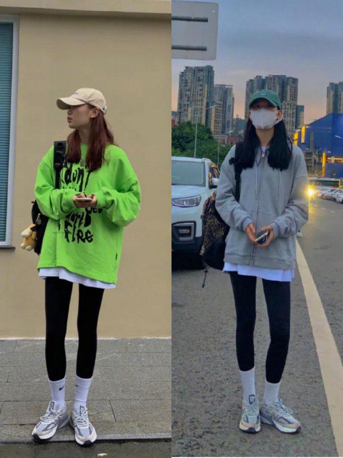 运动风女孩的秋日穿搭合集,颜色和图案不同的卫衣一定要买起来!