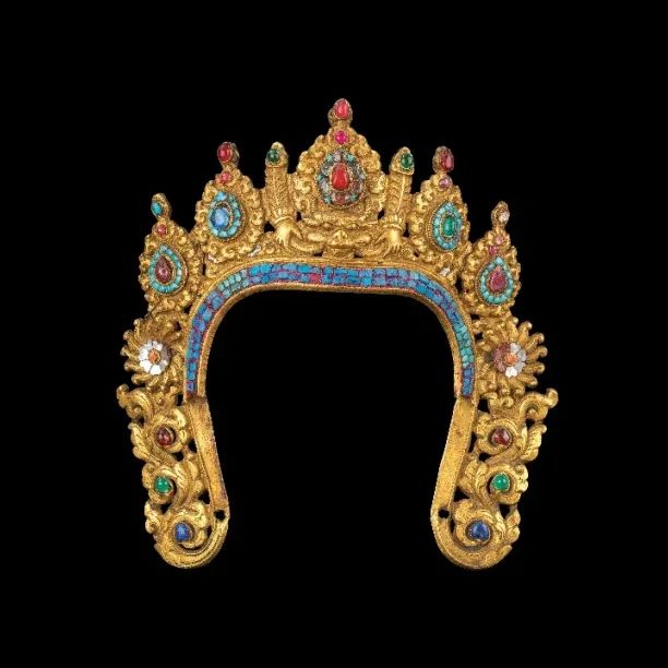 铜鎏金嵌宝石五叶冠 西藏 20世纪初