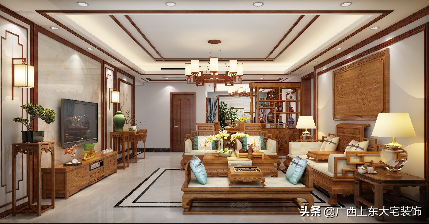 图客厅设计效果图装修要求做中式风格的,后期考虑搭配全房的红木家具