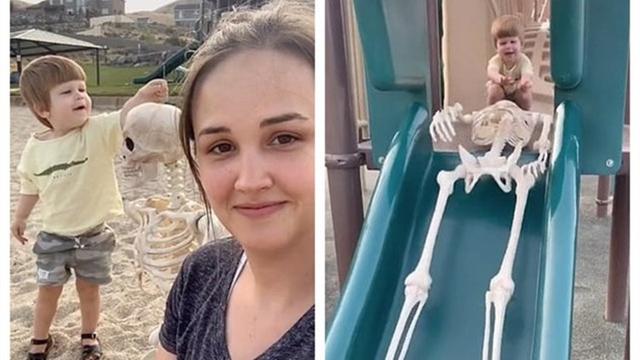 2岁男童偏爱真人版骷髅 走哪儿带哪儿睡觉都形影不离 网友:吓死人