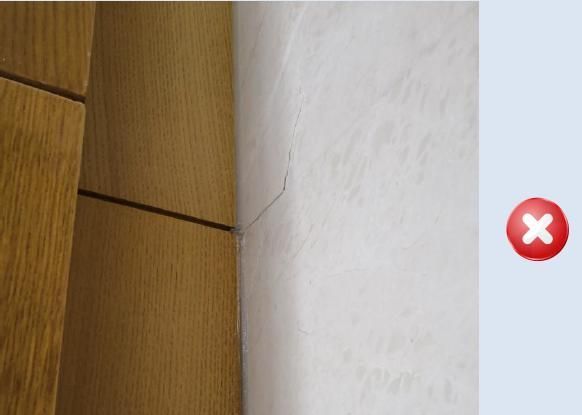 影响美观9,木饰面与地面收口潮湿,变形10,木饰面阳角拼接收口不严密