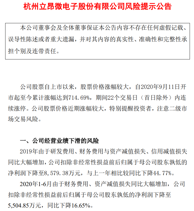 22连板立昂微再次提示风险：原材料价格大幅波动或带来不利影响