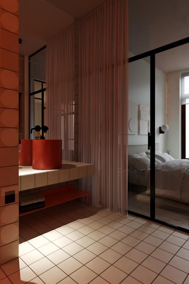 主卫利用玻璃做隔墙 保证了采光的同时   也让卧室变得更加宽敞