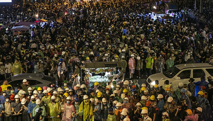 2020年10月21日,泰国始都曼谷,泰国示威者再次在曼谷举走大周围抗议集会运动。图片来源:视觉中国
