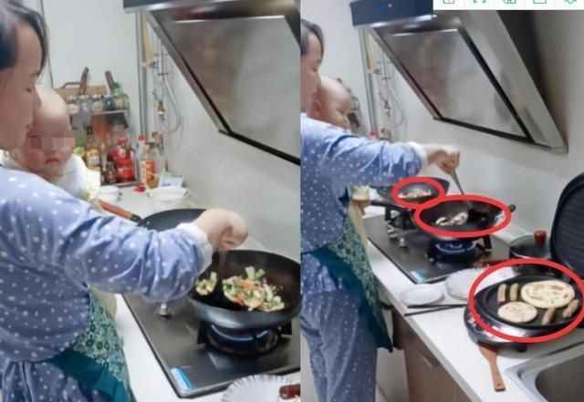 “最厉害妈妈”走红,单手抱娃还开三个锅做饭,网友：超人妈妈