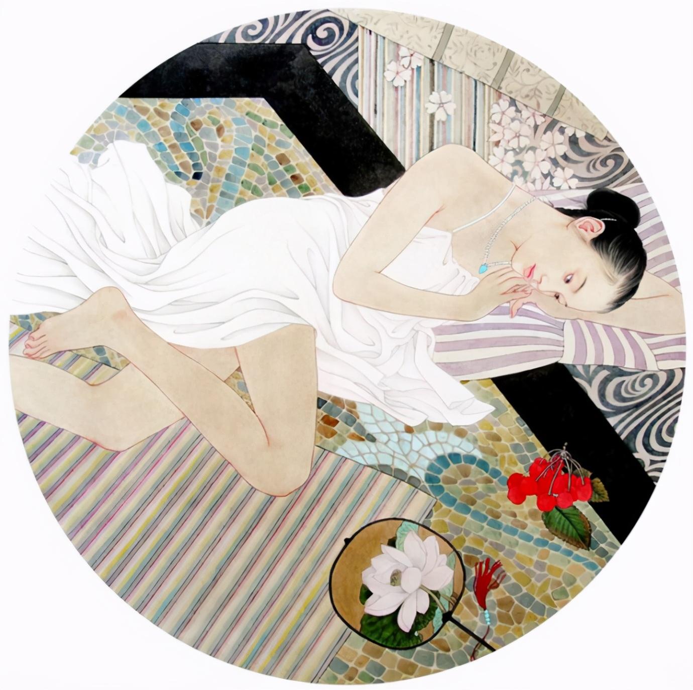 无法抗拒的美评赵胜琛的工笔人物画中的性感美人