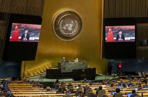 10月1日，国家主席习近平在联合国大会纪念北京世界妇女大会25周年高级别会议上通过视频发表重要讲话。新华社发